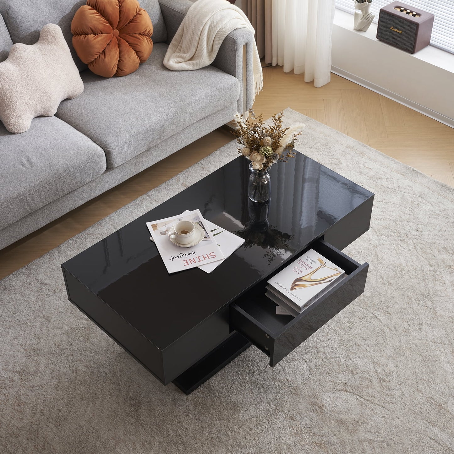 LED Coffee Table Living Room 43.3" Black