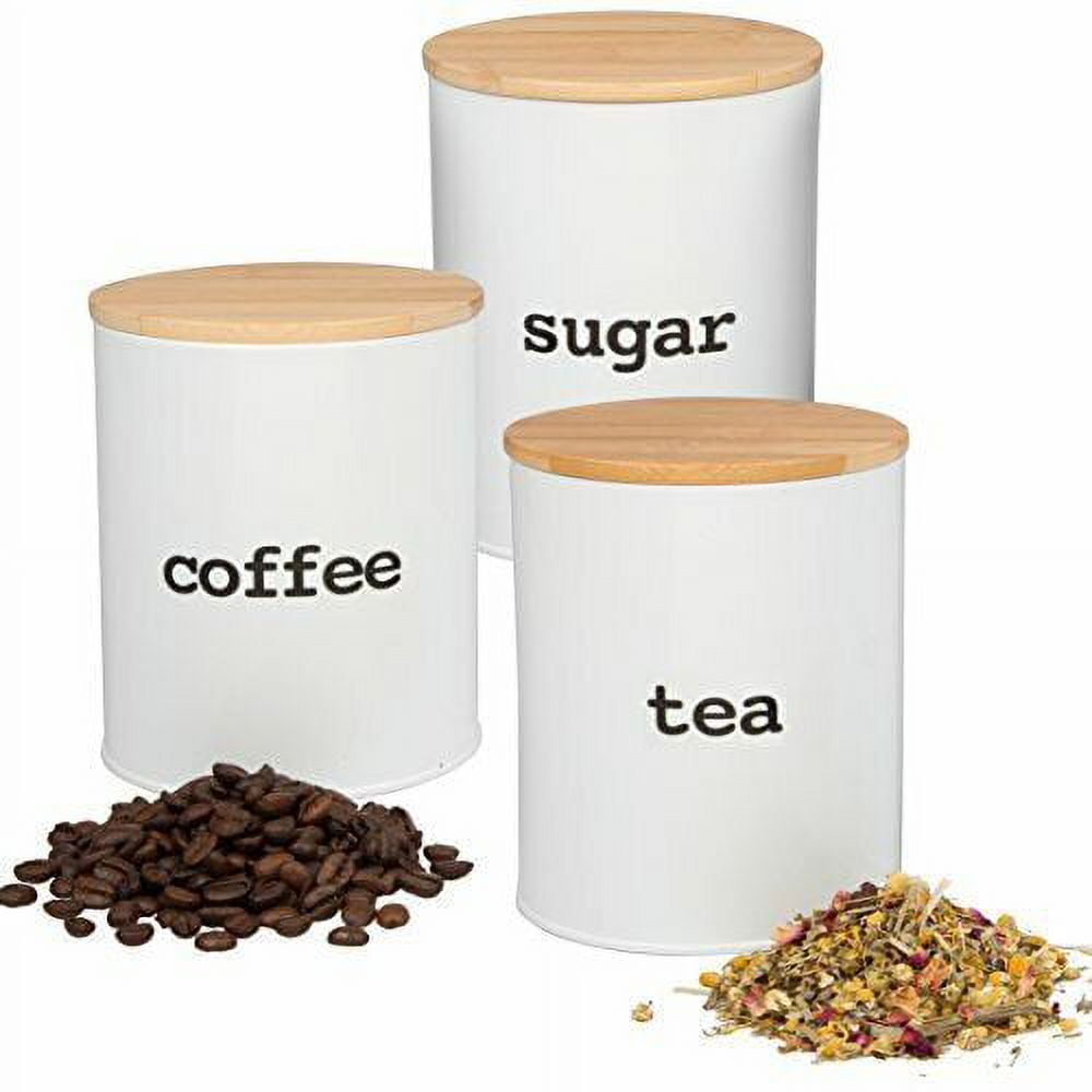 3 Food Storage Containers for Coffee, Tea and Sugar with Air Tight Bamboo Lids