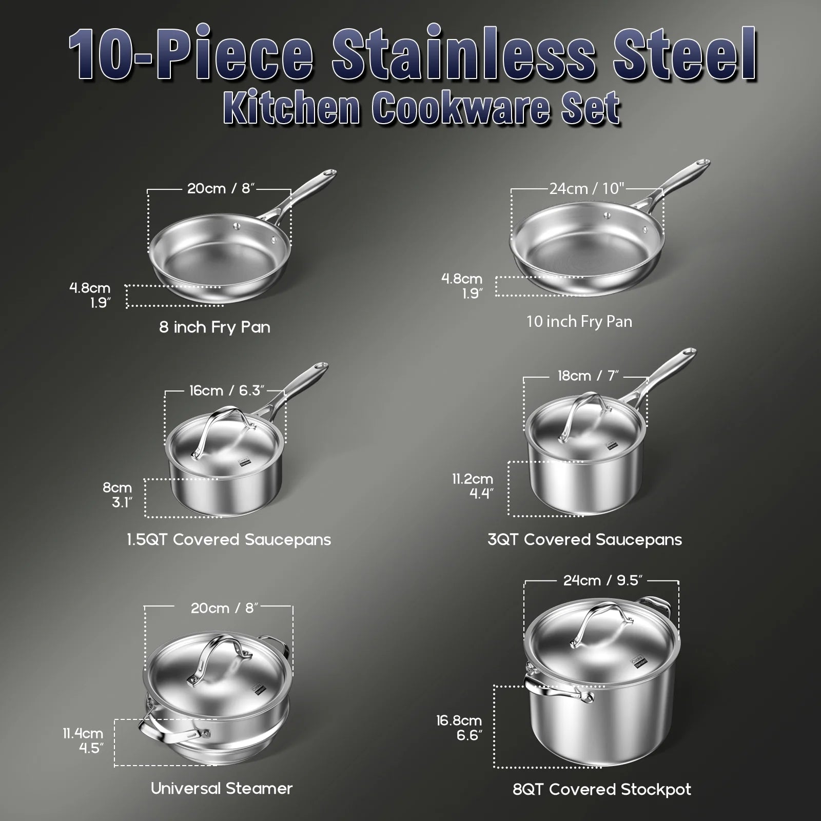 Multi-Ply Clad Stainless-Steel Cookware Set