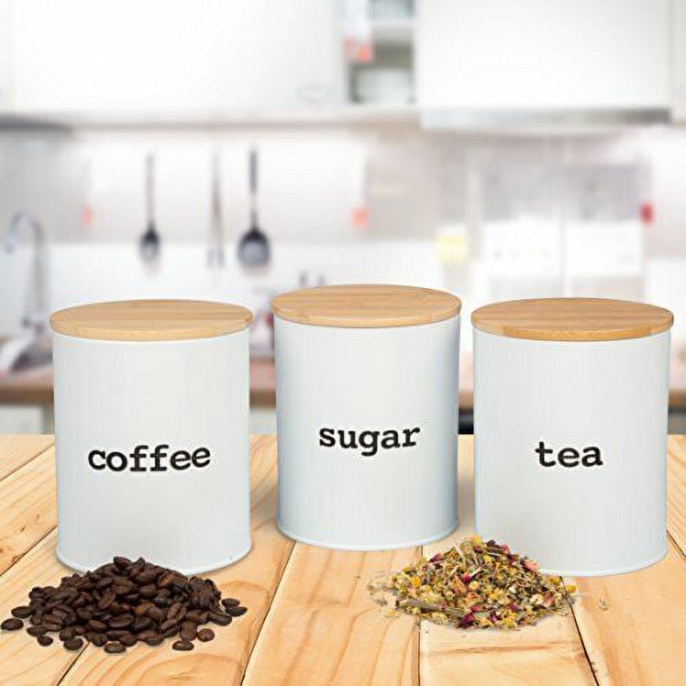 3 Food Storage Containers for Coffee, Tea and Sugar with Air Tight Bamboo Lids