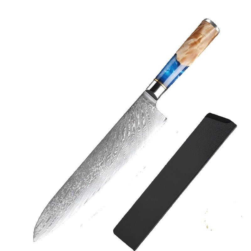 Kitchen Knives Set Damascus Steel VG10 Chef Knife Cleaver Paring Bread Knife Blue Resin Stabilised Wood Handle 1-7PCS Set