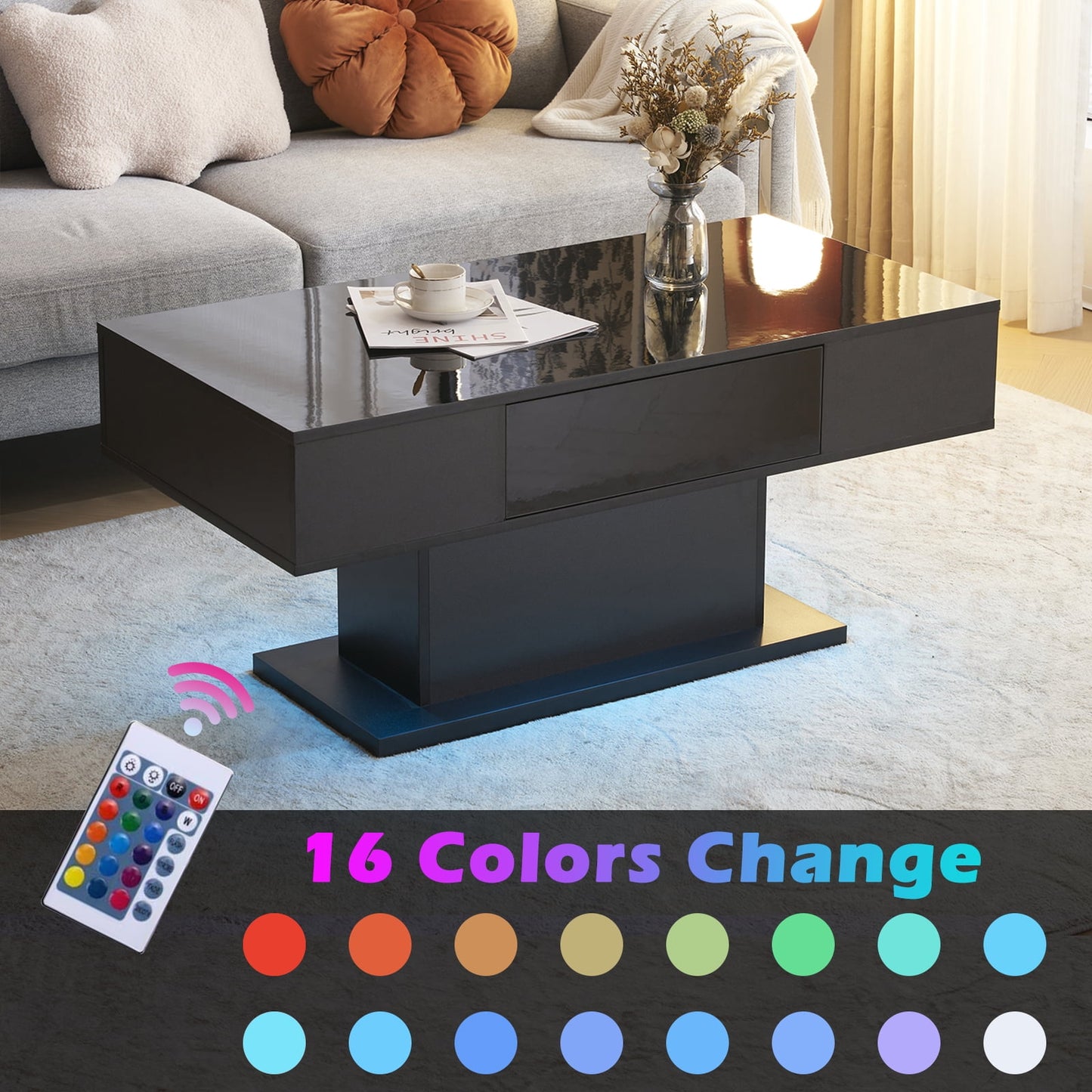 LED Coffee Table Living Room 43.3" Black