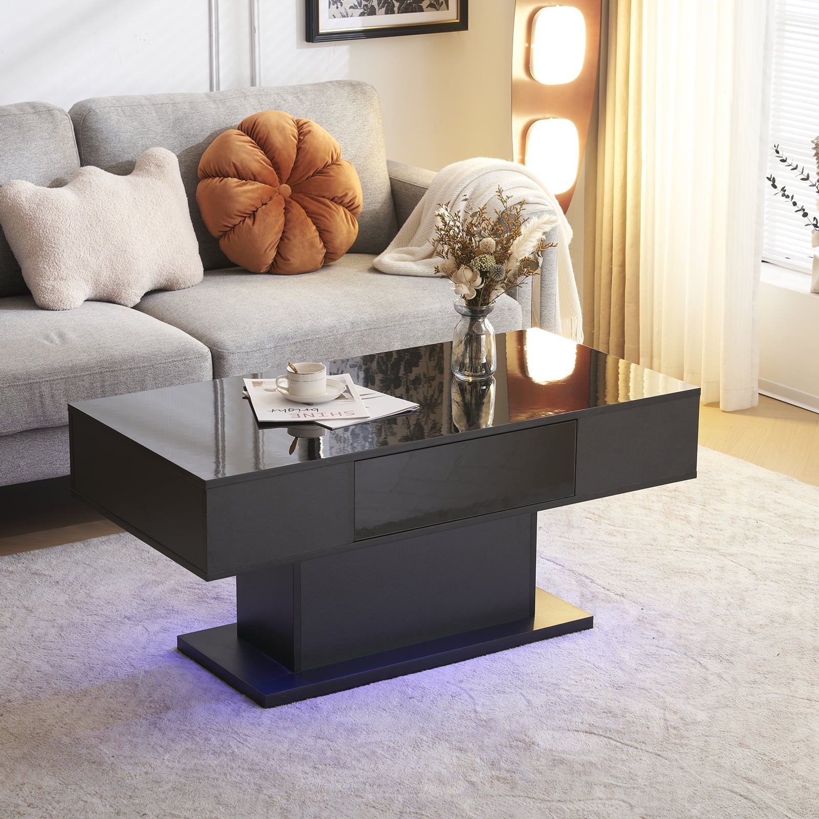 LED Coffee Table Living Room 43.3" Black