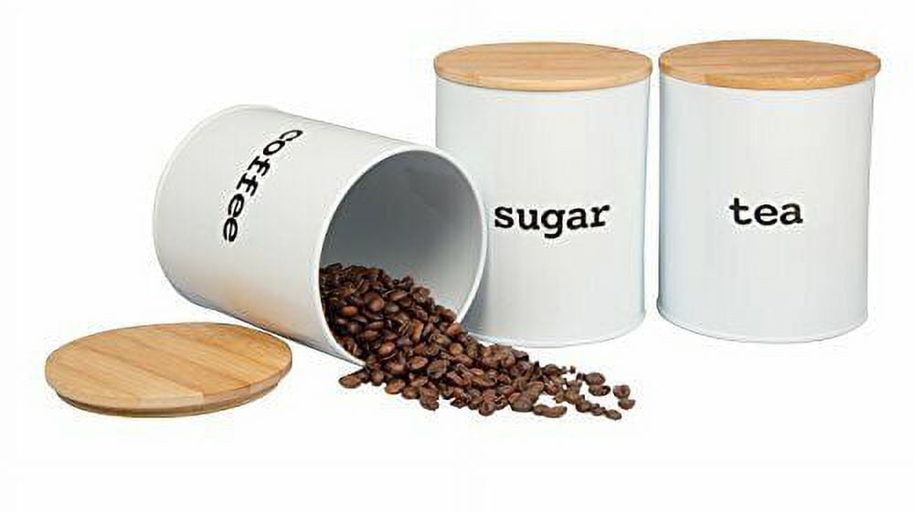 3 Food Storage Containers for Coffee, Tea and Sugar with Air Tight Bamboo Lids