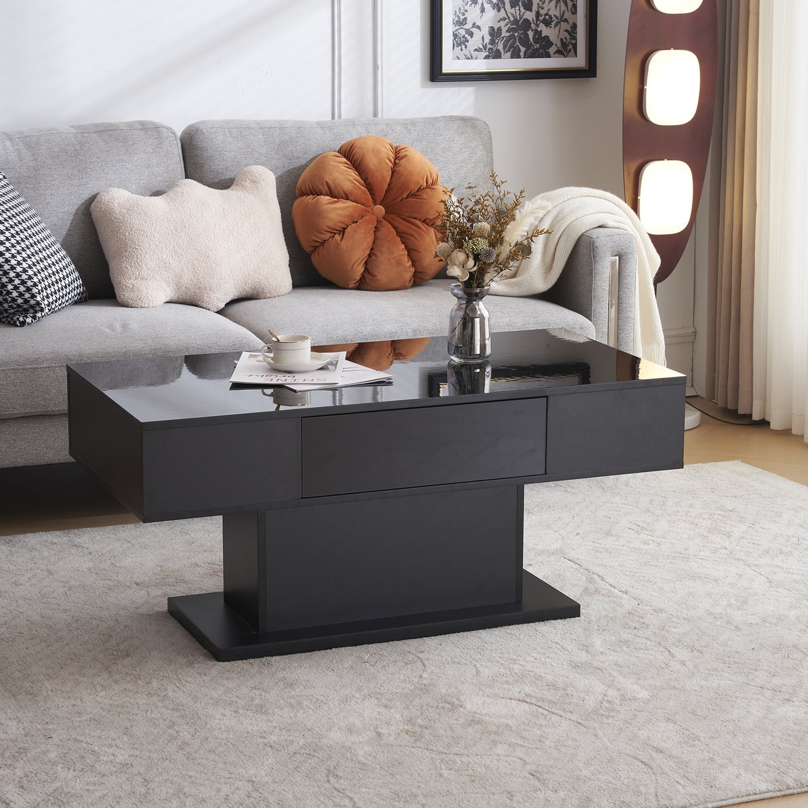 LED Coffee Table Living Room 43.3" Black